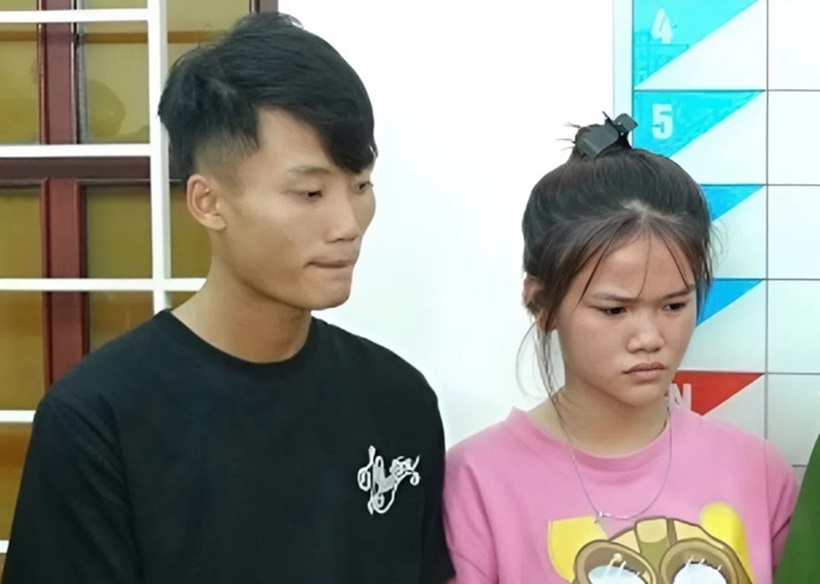 Nghi can Quang Anh và Tuyết (từ trái qua), tại cơ quan điều tra. Ảnh: Công an Nghệ An