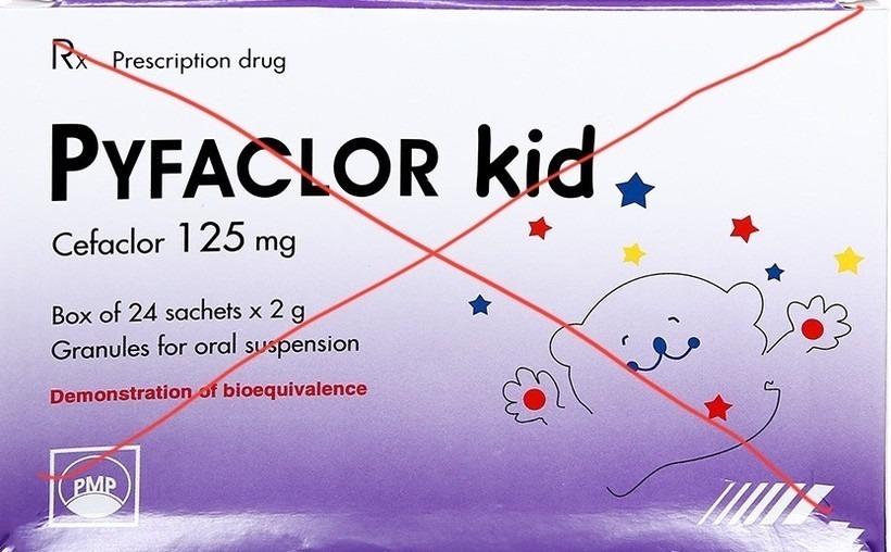 Thu hồi trên toàn quốc lô thuốc Cốm pha hỗn dịch uống Pyfaclor Kid (Cefaclor 125mg) do Công ty cổ phần dược phẩm Pymepharco sản xuất. Ảnh: VTC News