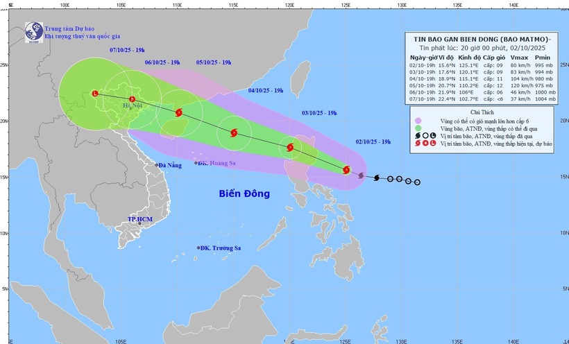 Bản đồ dự báo quỹ đạo và cường độ bão. Ảnh: NCHMF
