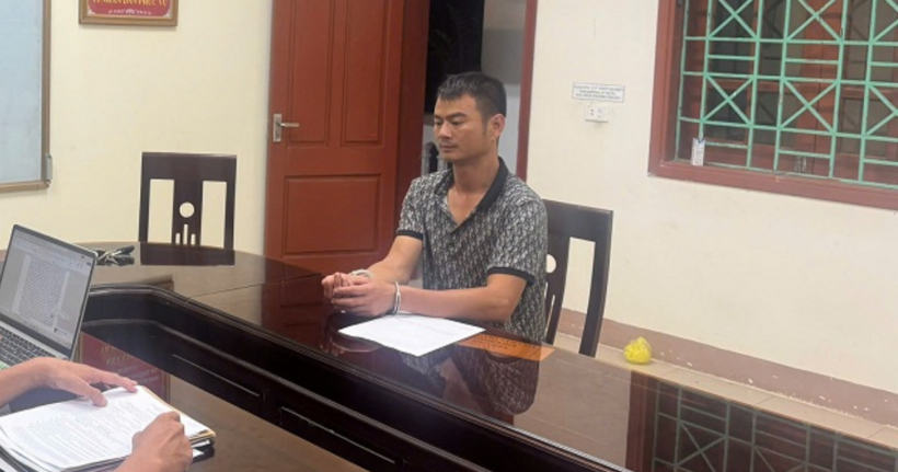 Đối tượng Nguyễn Văn Hòa tại cơ quan Công an.