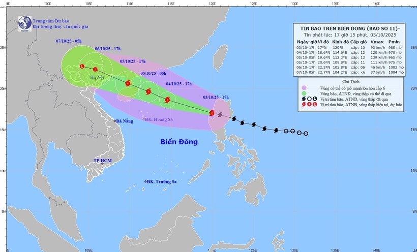 Dự kiến đường đi bão MATMO. Ảnh: NCHMF
