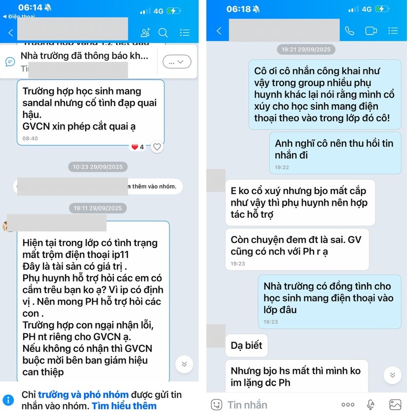 Tin nhắn giáo viên chủ nhiệm nhắn trong nhóm lớp. Ảnh: Tiền Phong.