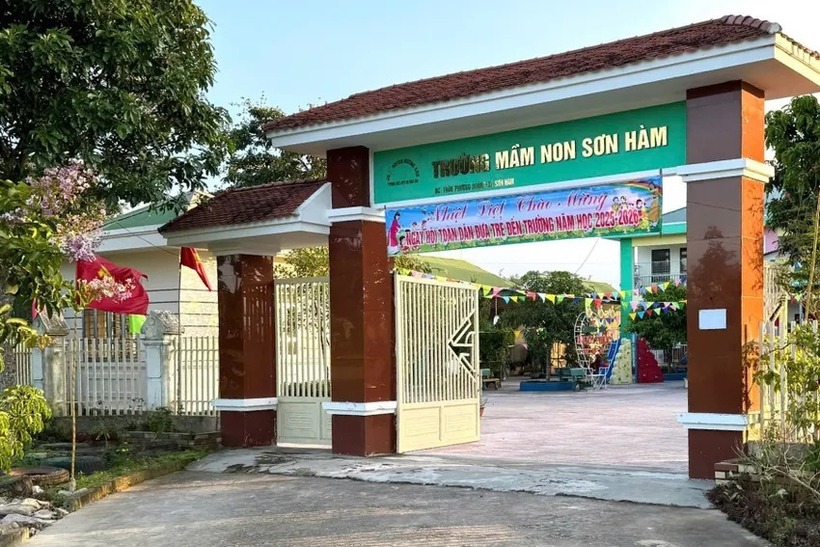 Cổng Trường Mầm non Sơn Hàm. Ảnh: PLO