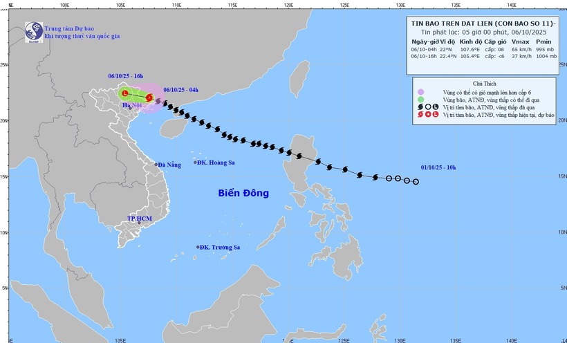 Hướng di chuyển của cơn bão số 11