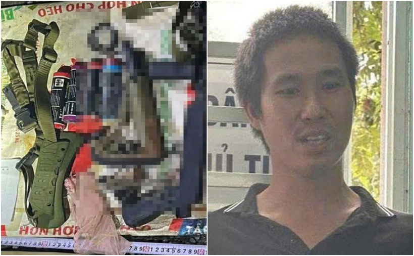 Lê Sỹ Tùng và tang vật gây án được cơ quan công an thu giữ. (Ảnh: Cơ quan công an)