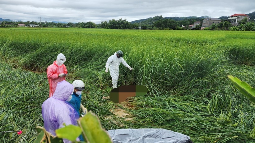 Lực lượng chức năng phong tỏa hiện trường và khám nghiệm tử thi. Ảnh: Báo Cao Bằng