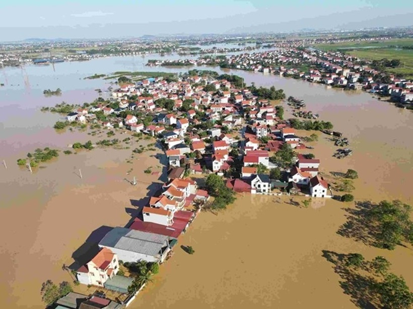 Hình ảnh ngập lụt tại xã Hợp Thịnh, Bắc Ninh, chiều 8/10. Nguồn: Vietnamnet