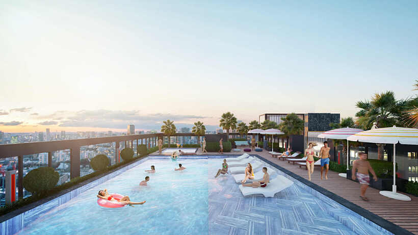 Bể bơi Rooftop - Sky Pool kết hợp giữa thiết kế hiện đại và tầm nhìn không giới hạn, dành riêng cho những ai yêu sự tận hưởng và khác biệt.