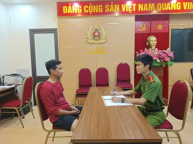 Hoàng Công Sơn tại cơ quan công an. Ảnh: An ninh Thủ đô
