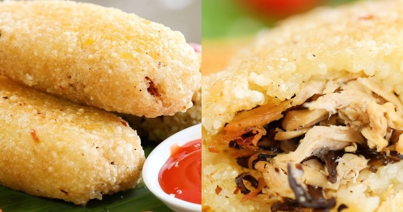 Xôi chiên vàng giòn rụm, tan ngay trong miệng, nhân gà nấm ngọt nóng hổi thơm ngon khó cưỡng. Ảnh minh họa.