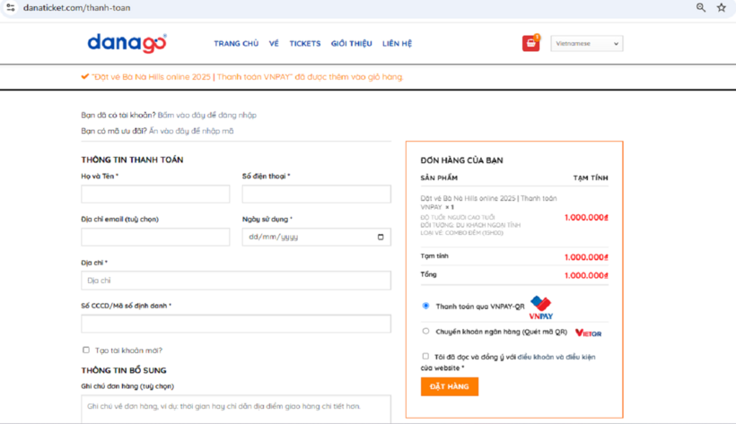 Danaticket.com là nền tảng đầu tiên tại Đà Nẵng cho phép thanh toán qua VNPAY.