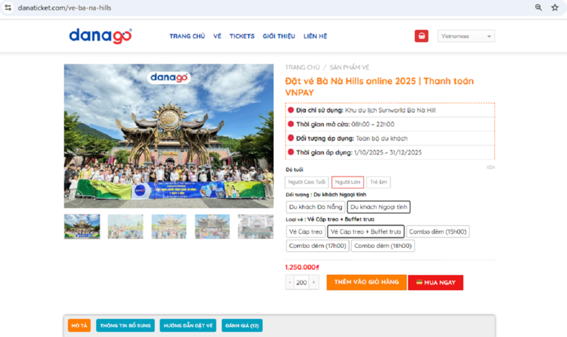 Chỉ với vài thao tác, du khách dễ dàng hoàn tất mua vé Bà Nà Hills tại nhà.