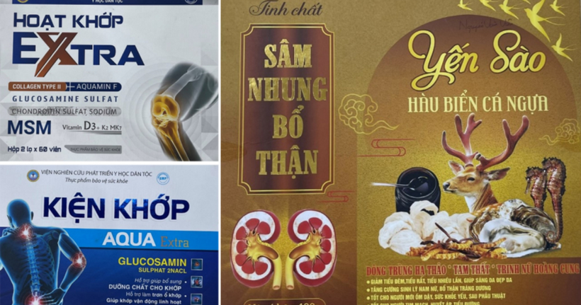 Một số sản phẩm thực phẩm chức năng được các đối tượng thổi phồng thành thuốc chữa bệnh. (Ảnh: Hồng Việt)