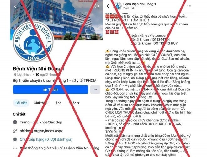Fanpage giả mạo kêu gọi chuyển tiền. Ảnh: Bệnh viện cung cấp