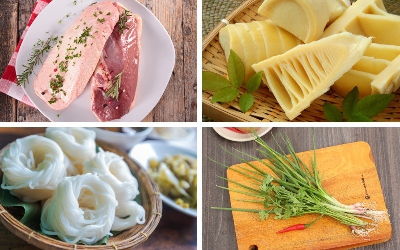 Một số nguyên liệu nấu bún măng vịt