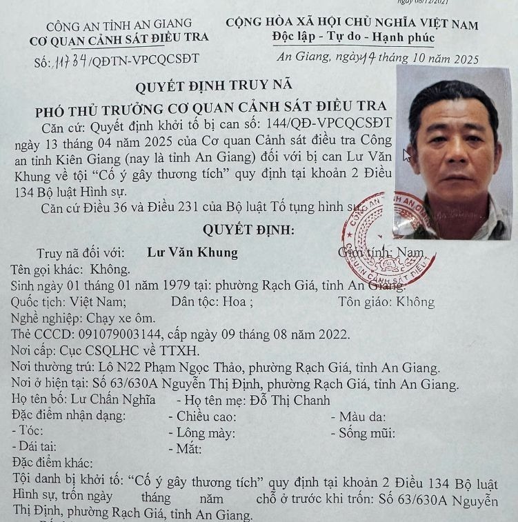 Quyết đinh truy nã đối tượng Lư Văn Khung. Ảnh: Lao Động