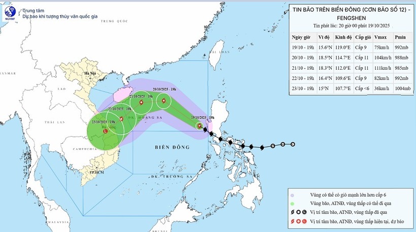 Dự báo đường đi của bão số 12. Ảnh: NCHMF