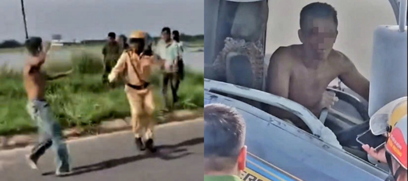 Tài xế cầm dao tấn công lực lượng CSGT. Ảnh: Thanh Niên.