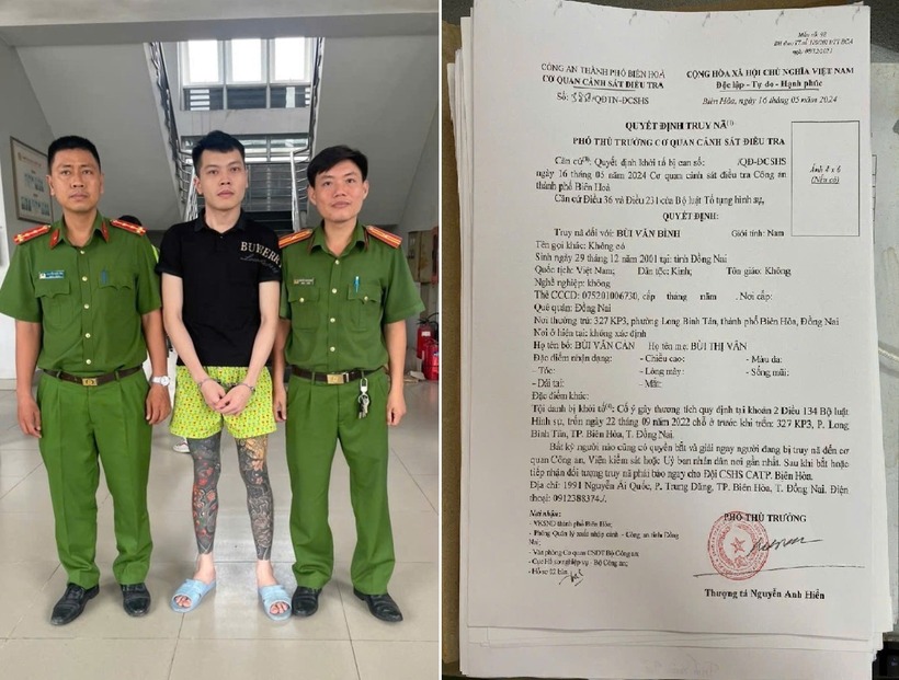Đối tượng truy nã Bùi Văn Bình vừa bị bắt giữ khi đang lẩn trốn tại phường Phước Tân, tỉnh Đồng Nai.