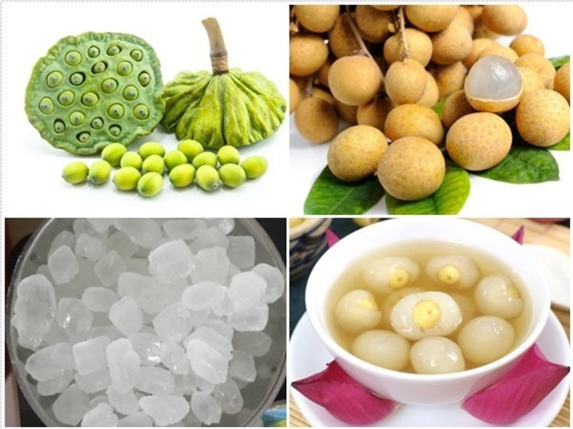 Nguyên liệu nấu chè hạt sen long nhãn.