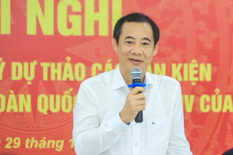 Ông Nguyễn Thái Học – Phó Bí thư Đảng ủy Mặt trận Tổ quốc và các đoàn thể Trung ương phát biểu tại Hội nghị. (Ảnh: Hữu Thắng)