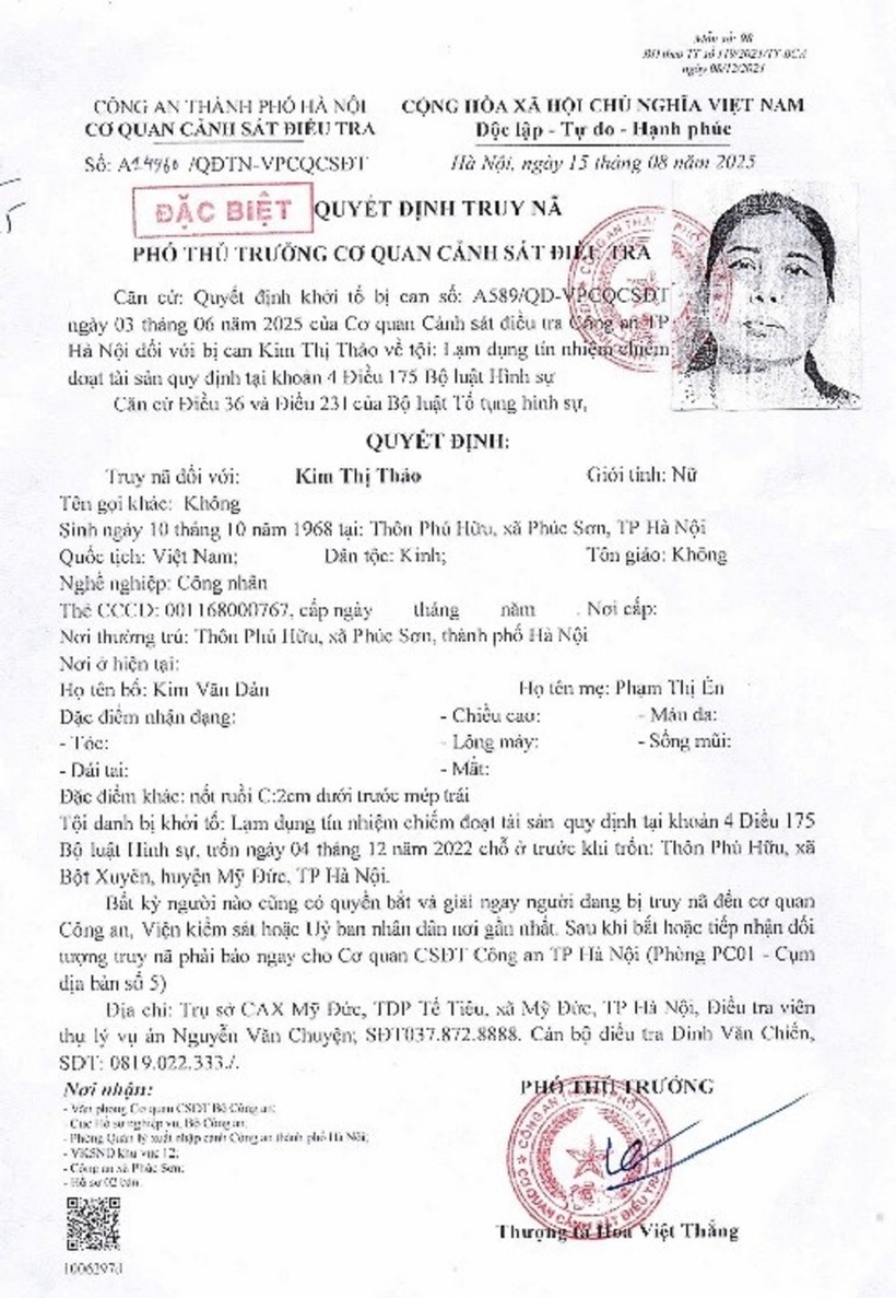 Công an truy nã Kim Thị Thảo