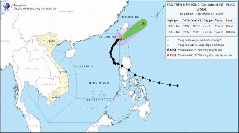 Bản đồ quỹ đạo bão số 14.