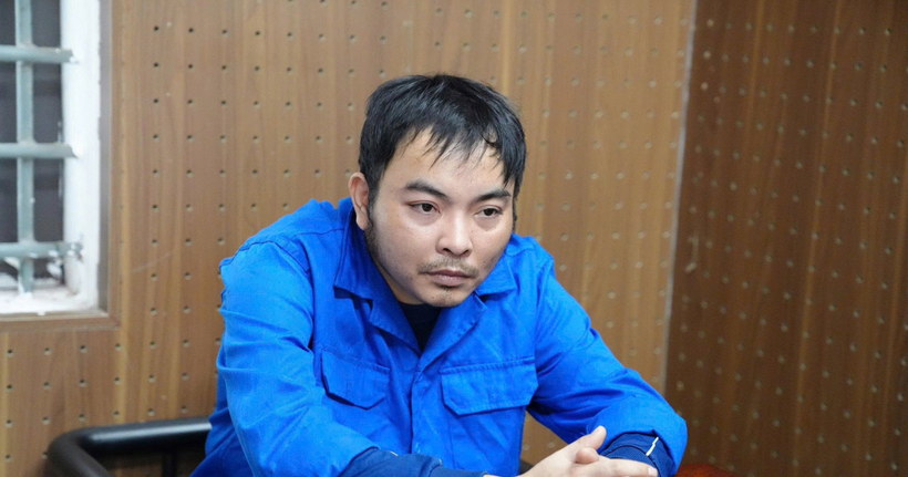 Tạ Minh Châu tại cơ quan công an. (Ảnh: Công an Phú Thọ)