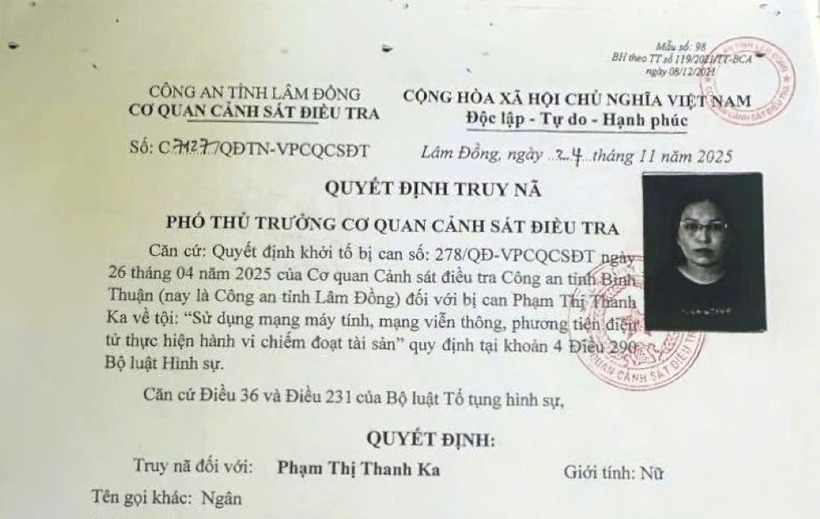 Bị can Phạm Thị Thanh Ka đang bị truy nã. Ảnh: Lao động