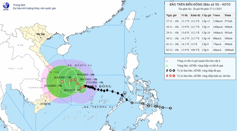Tin tức mới nhất về bão số 15: Bão ít dịch chuyển trong 3 giờ qua. (Ảnh: nchmf)
