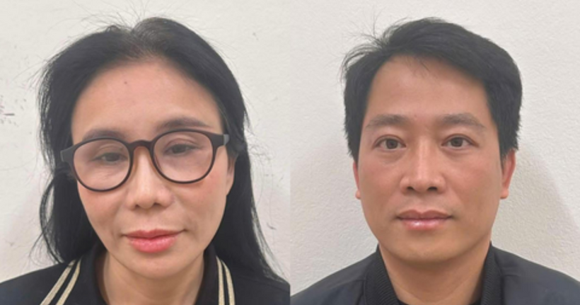 Bà Phan Thị Mai và ông Hoàng Kim Khánh tại cơ quan điều tra. (Ảnh: Bộ Công an)