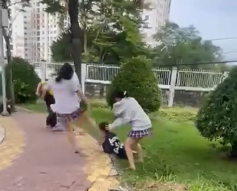 Hình ảnh 2 nữ sinh bị bạn cùng trường hành hung dã man ở TP.HCM. Ảnh: VietNamnet