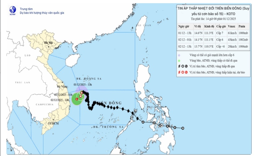 Bão số 15 đã suy yếu thành áp thấp nhiệt đới. (Ảnh: nchmf)