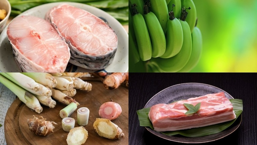 Nguyên liệu làm Cá trắm kho chuối xanh. Ảnh minh họa.