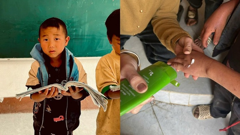 A Dao được cô giáo Nhung và nhà trường động viên mỗi ngày để tới lớp. Ảnh: VTC News