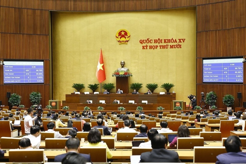 Chiều 3/12/2025, Quốc hội biểu quyết thông qua Luật Tình trạng khẩn cấp. Ảnh: Doãn Tấn/TTXVN.