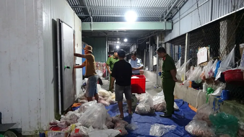 Hơn 15 tấn thịt đông lạnh chưa có thông tin về nguồn gốc xuất xứ. Ảnh: PLO