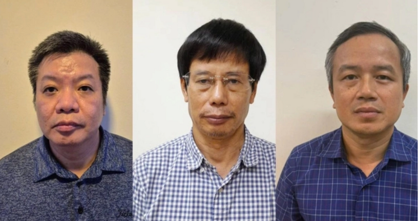 Các bị can Tống Hải Nam, Nguyễn Gia Liêm và Phạm Viết Hương (từ trái qua phải). (Ảnh: Bộ Công an)