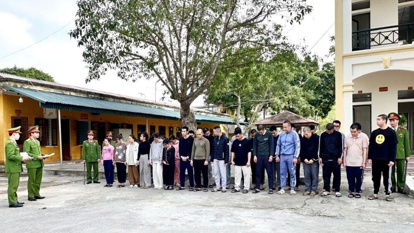 Công an tỉnh Thanh Hóa bắt tạm giam 35 đối tượng trong đường dây lừa đảo bằng hình thức thông báo trúng thưởng. Ảnh: Công an Thanh Hóa