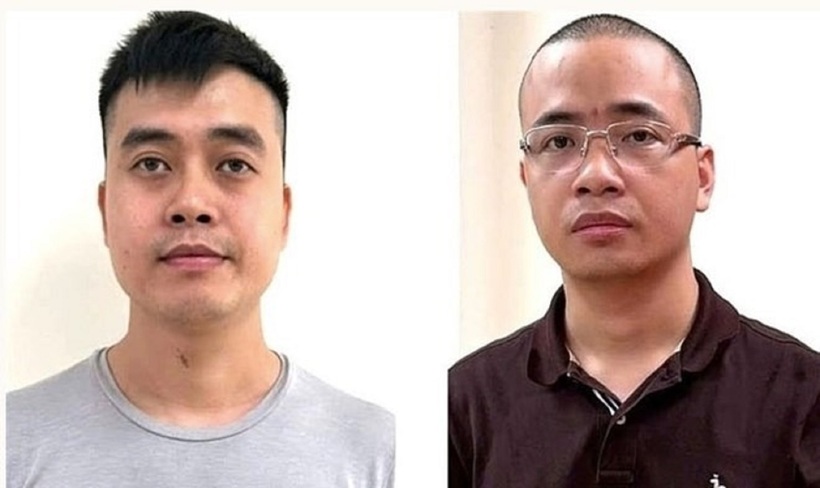 Hoàng Quang Thịnh (trái) và La Khắc Minh trong vụ án sản xuất sữa giả. Ảnh: Bộ Công an