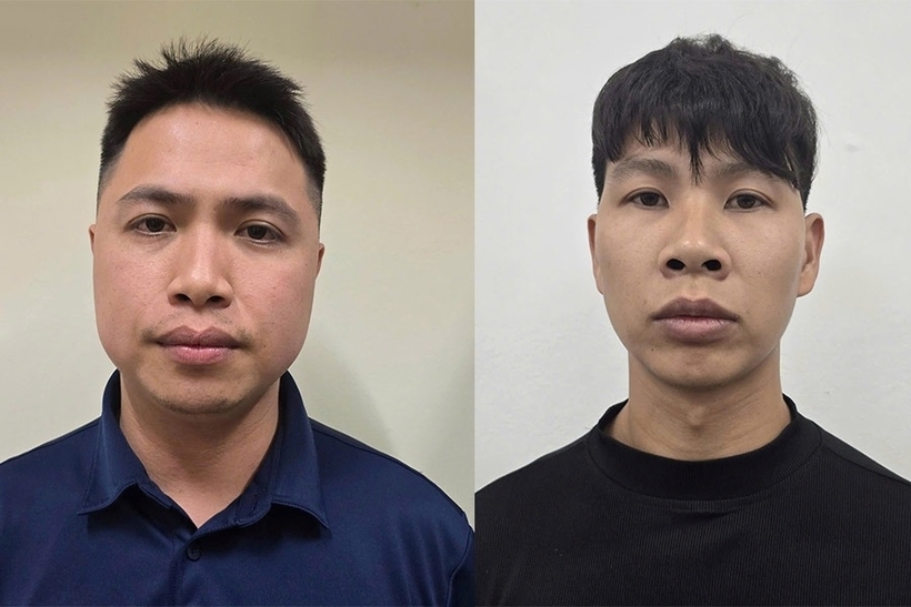 Nguyễn Minh Công và Vương Duy Hiển tại cơ quan công an. Ảnh: Lao động