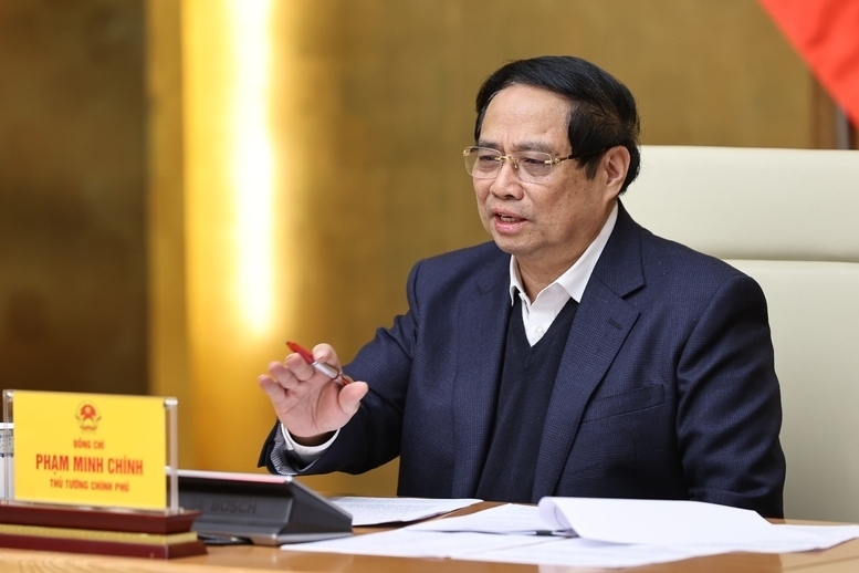 Thủ tướng Chính phủ Phạm Minh Chính chủ trì Hội nghị trực tuyến với các tỉnh, thành phố miền Trung về tình hình triển khai “Chiến dịch Quang Trung”. ( Ảnh: VGP).