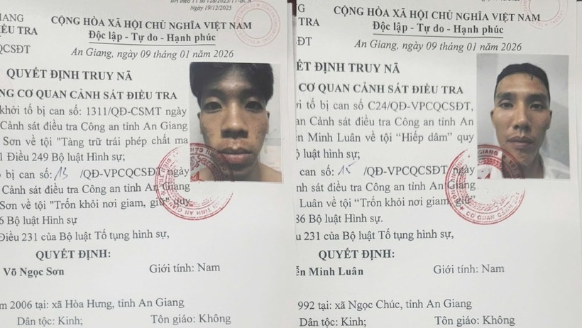 2 đối tượng bị truy nã Sơn (trái) và Luân. (Ảnh: Lao động)