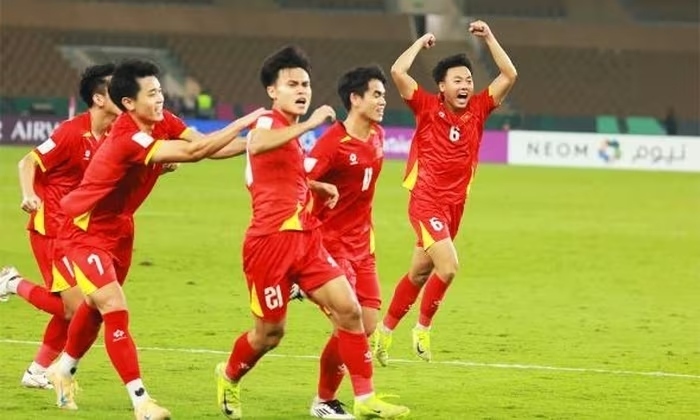 Các cầu thủ U23 Việt Nam đánh bại U23 UAE với tỉ số 3-2.