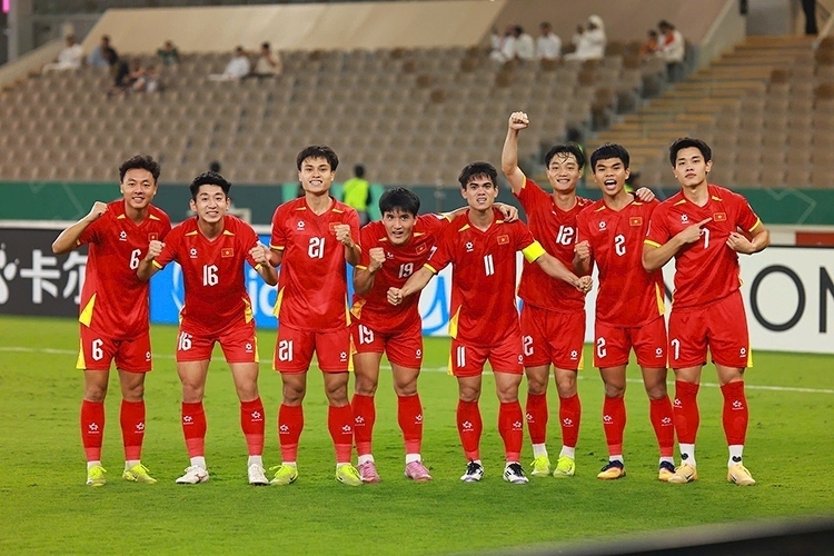 U23 Việt Nam tạo nên "cơn địa chấn" khi vượt qua UAE với tỉ số 3-2, tiến thẳng vào bán kết U23 châu Á. (Ảnh: AFC/TTXVN phát).