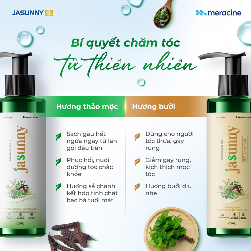 Bộ đôi dầu gội dược liệu Jasunny sử dụng hoàn toàn thảo dược tự nhiên.