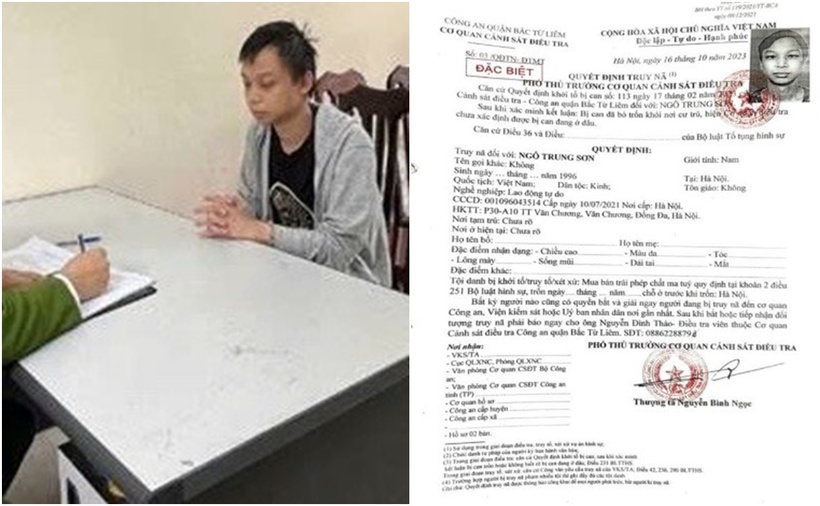Đối tượng truy nã ra đầu thú. (Ảnh: Công an TP.Hà Nội)