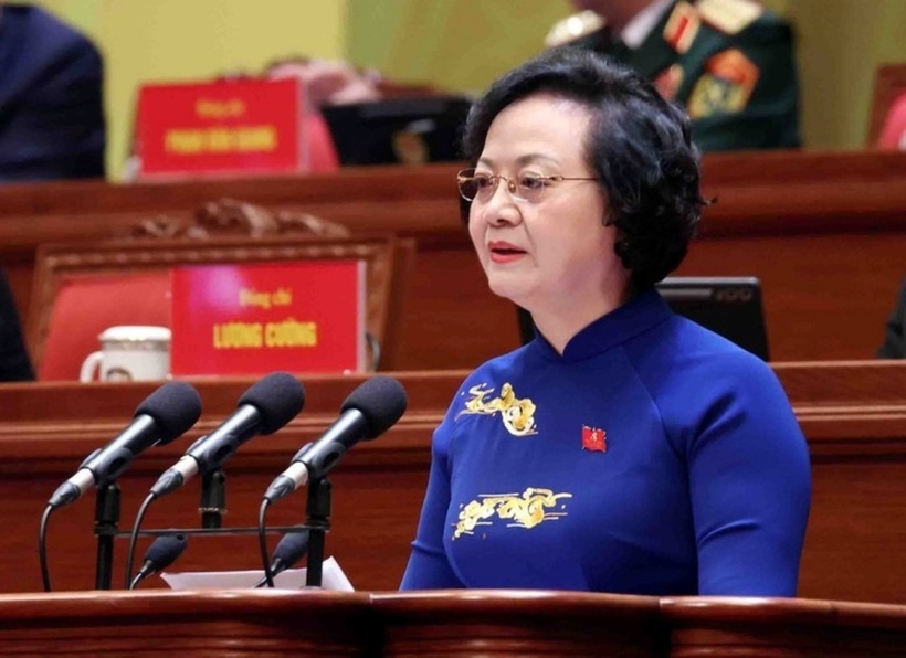 Bà Phạm Thị Thanh Trà, Ủy viên Trung ương Đảng, Ủy viên Ban Thường vụ Đảng ủy Chính phủ, Phó Thủ tướng Chính phủ, tham luận về vấn đề: "Xây dựng Chính phủ kiến tạo phát triển, liêm chính, hành động quyết liệt, phục vụ Nhân dân”. (Ảnh: TTXVN)