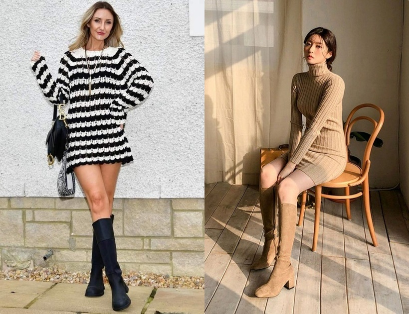 Đầm len cùng boots.