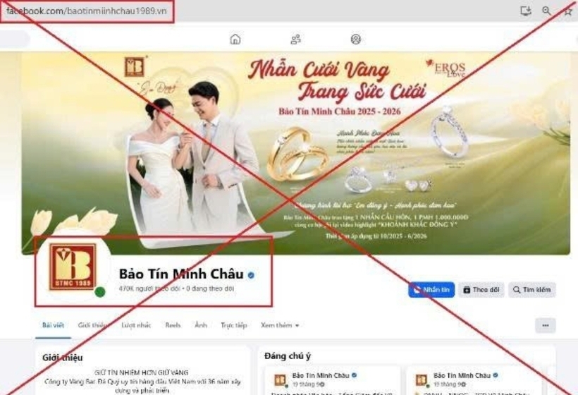 Trang Facebook giả mạo thương hiệu Bảo Tín Minh Châu. Ảnh: Công an TP Hà Nội.